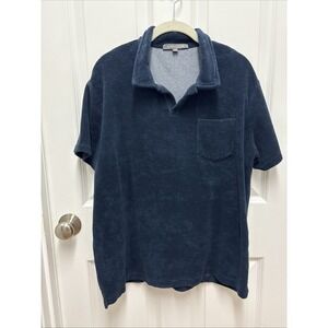 Slate & Stone Men's Navy Terry Cloth Short Sleeve Polo With Pocket‎ Size Large